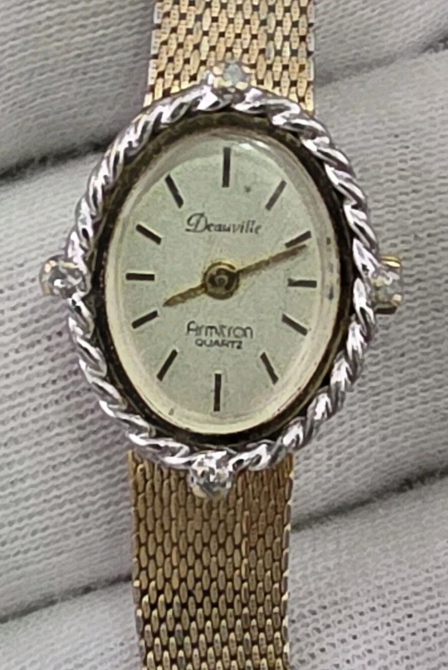 Vintage Ladies Diamond Deauville Armitron Quartz Watch Inscription On Back Runs